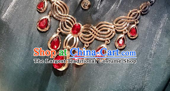 Top Grade Chinese Classical Ming Dynasty Jewelry Accessories Handmade Ancient Hanfu Red Crystal Necklace for Women
