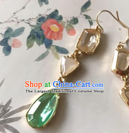 Chinese Handmade Hanfu Green Crystal Earrings Traditional Ear Jewelry Accessories Classical Eardrop for Women