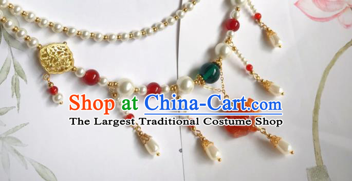 Top Grade Chinese Classical Ming Dynasty Red Lotus Necklet Jewelry Accessories Handmade Ancient Hanfu Pearls Necklace for Women
