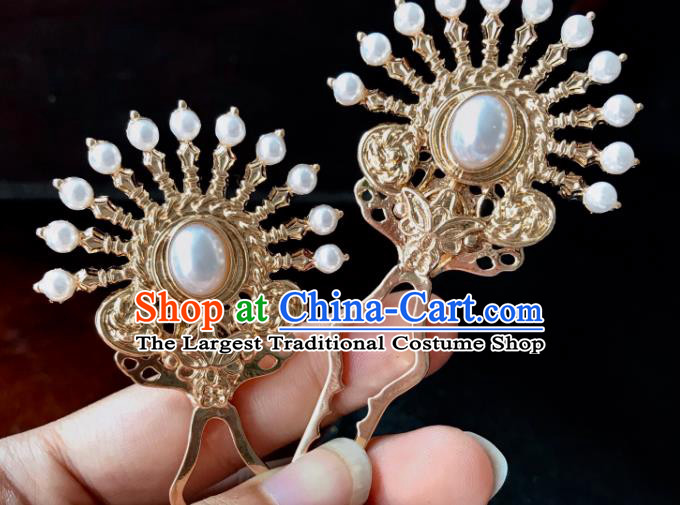 Handmade Chinese Ming Dynasty Noble Lady Hair Clip Traditional Hair Accessories Ancient Princess Golden Hairpins for Women