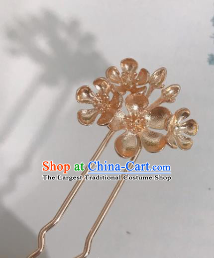Handmade Chinese Ming Dynasty Hair Clip Traditional Hair Accessories Ancient Noble Lady Golden Plum Hairpins for Women