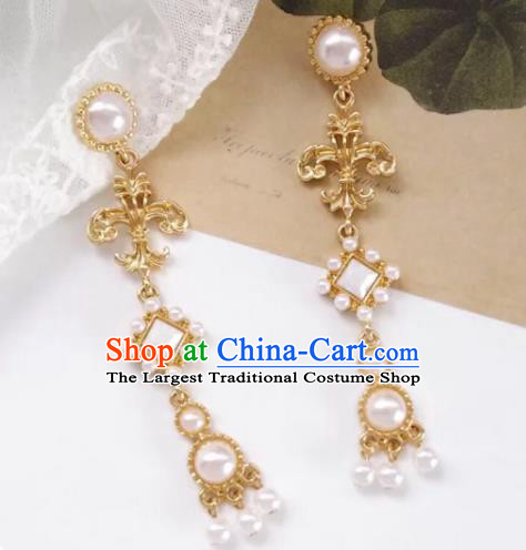 Chinese Handmade Hanfu Golden Earrings Traditional Ear Jewelry Accessories Classical Beads Tassel Eardrop for Women