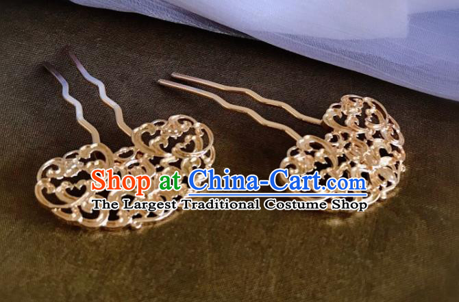 Handmade Chinese Ming Dynasty Court Hair Clip Traditional Hair Accessories Ancient Noble Lady Golden Hairpins for Women