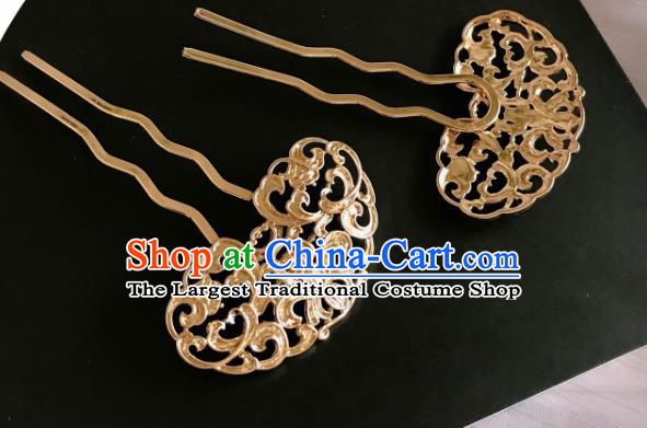Handmade Chinese Ming Dynasty Court Hair Clip Traditional Hair Accessories Ancient Noble Lady Golden Hairpins for Women