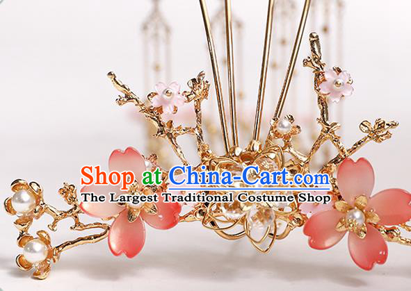 Chinese Classical Wedding Plum Blossom Hair Crown Traditional Bride Hair Accessories Handmade Hanfu Golden Tassel Phoenix Coronet