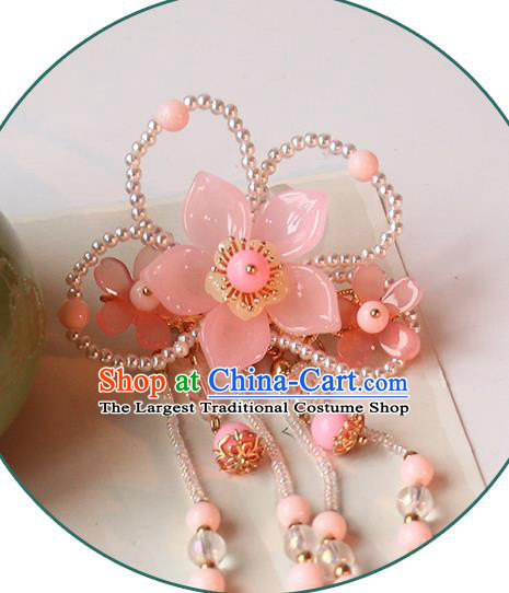 Handmade Chinese Classical Beads Hair Claw Traditional Hair Accessories Ancient Hanfu Pink Plum Hairpins Hair Stick for Women