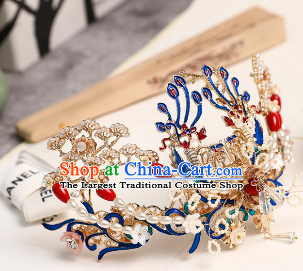 Chinese Classical Wedding Pearls Hair Comb Traditional Bride Hair Accessories Handmade Hanfu Golden Phoenix Hair Comb