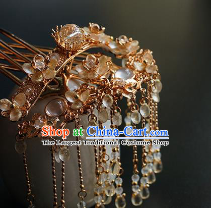 Chinese Classical Wedding Golden Hair Comb and Hair Clips Traditional Bride Hair Accessories Handmade Hanfu Hairpins Complete Set