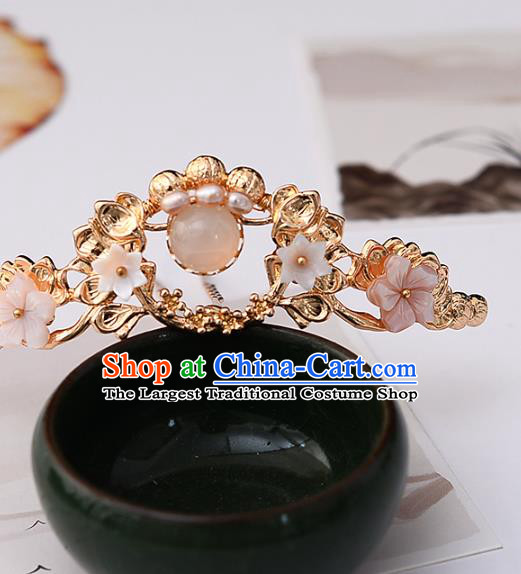 Handmade Chinese Classical Golden Lotus Hair Crown Traditional Hair Accessories Ancient Hanfu Pearls Hairpins for Women