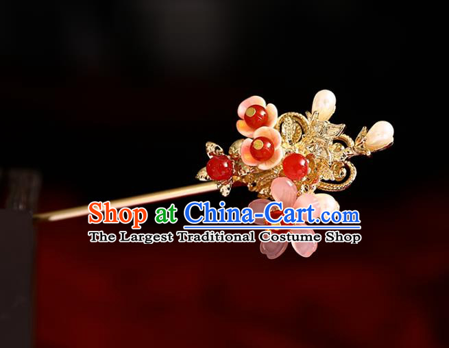 Handmade Chinese Classical Golden Hair Clip Traditional Hair Accessories Ancient Hanfu Red Beads Plum Hairpins for Women