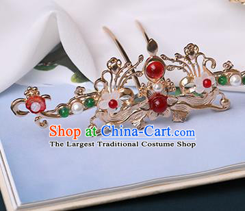 Chinese Traditional Hanfu Golden Hair Crown Hair Accessories Handmade Ming Dynasty Flowers Hairpins for Women