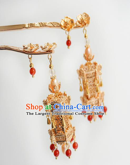 Handmade Chinese Golden Palace Lantern Hair Clip Traditional Hair Accessories Ancient Court Classical Hairpins for Women