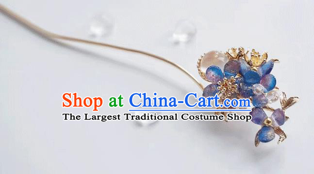 Handmade Chinese Purple Flower Tassel Hair Clip Traditional Hair Accessories Ancient Hanfu Opal Hairpins for Women