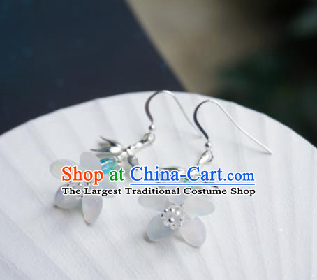 Chinese Handmade Hanfu Light Blue Glass Earrings Traditional Ear Jewelry Accessories Classical Flower Eardrop for Women