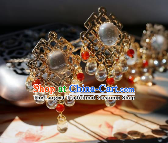 Handmade Chinese Crystal Hair Clip Traditional Hair Accessories Ancient Tang Dynasty Court Golden Hairpins for Women