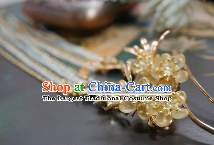 Handmade Chinese Beads Tassel Hair Clip Traditional Hair Accessories Ancient Tang Dynasty Court Plum Blossom Hairpins for Women