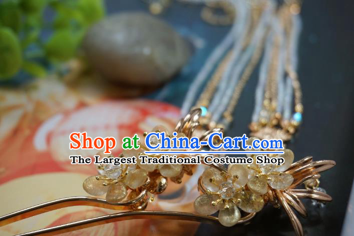 Handmade Chinese Beads Tassel Hair Clip Traditional Hair Accessories Ancient Tang Dynasty Court Plum Blossom Hairpins for Women