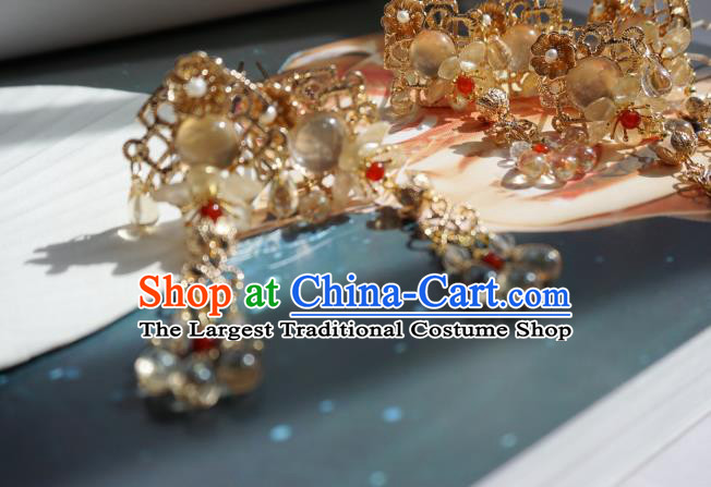 Handmade Chinese Crystal Tassel Hair Clip Traditional Hair Accessories Ancient Tang Dynasty Court Chalcedony Hairpins for Women