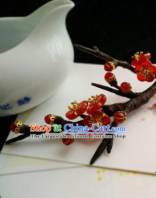 Handmade Chinese Hanfu Hair Clip Traditional Hair Accessories Ancient Red Plum Hairpins for Women
