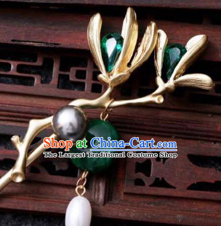 Handmade Chinese Qing Dynasty Yulan Magnolia Hair Clip Traditional Hair Accessories Ancient Princess Golden Hairpins for Women