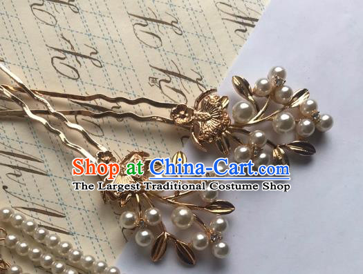 Handmade Chinese Tang Dynasty Golden Hair Clip Traditional Hair Accessories Ancient Empress Hairpins for Women