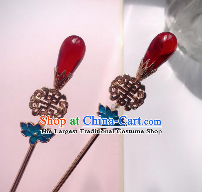 Handmade Chinese Ming Dynasty Empress Blueing Lotus Hair Clip Traditional Hair Accessories Ancient Court Golden Hairpins for Women
