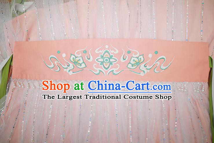 Chinese Traditional Tang Dynasty Noble Lady Hanfu Garment Ancient Costumes White Blouse and Pink Dress for Women