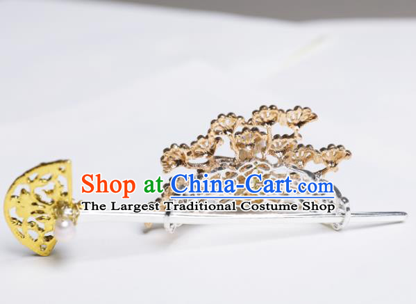 Chinese Traditional Ancient Swordsman Headwear Handmade Jin Dynasty Hairpin and Pine Hair Crown