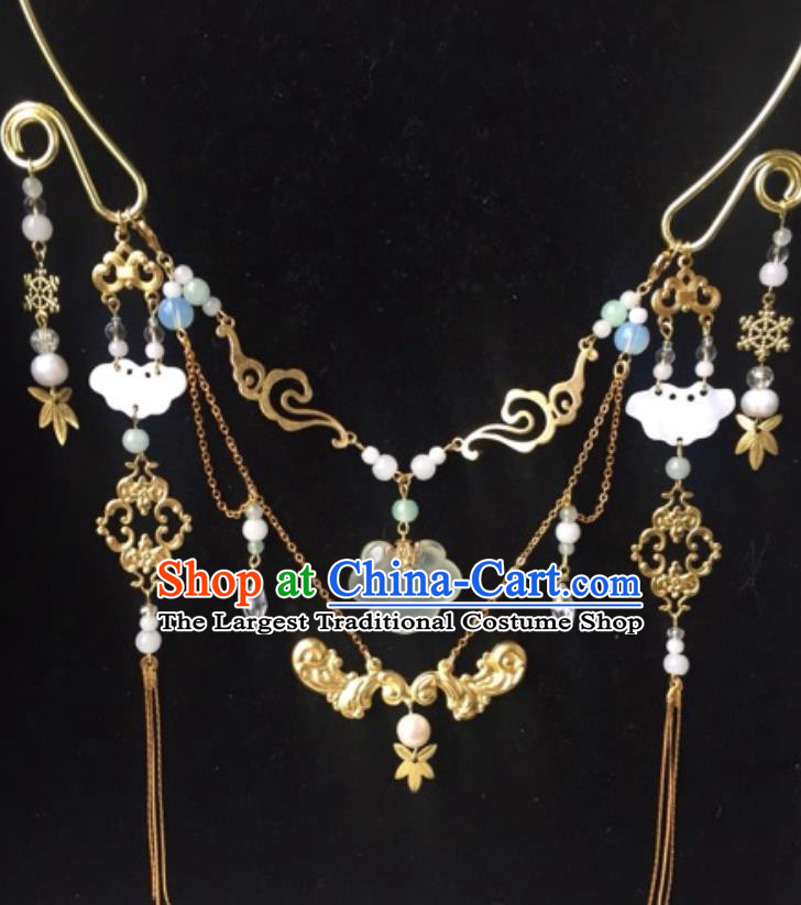 Top Grade Chinese Classical Ming Dynasty Golden Necklet Jewelry Accessories Handmade Ancient Hanfu Tassel Necklace for Women