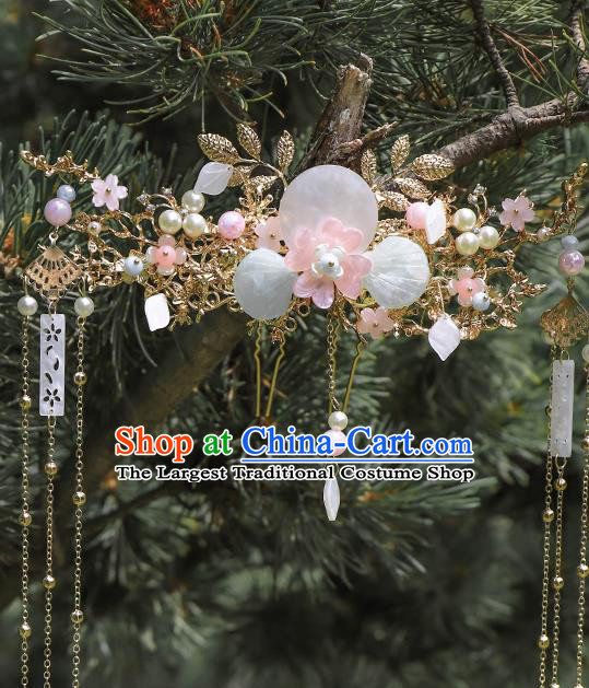 Chinese Classical Wedding Shell Hair Crown Handmade Traditional Bride Hair Accessories Golden Tassel Phoenix Coronet