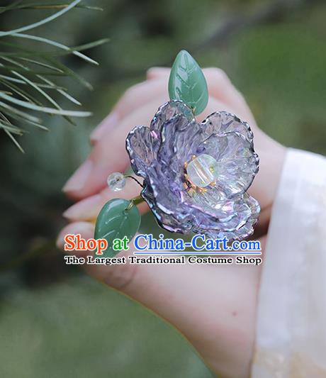 Handmade Chinese Hanfu Hair Clip Traditional Hair Accessories Ancient Princess Purple Camellia Hairpins for Women