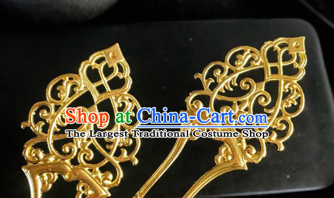 Handmade Chinese Tang Dynasty Palace Hair Clip Traditional Hair Accessories Ancient Queen Golden Hairpins for Women