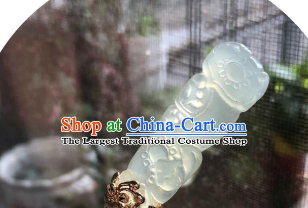 Handmade Chinese Tang Dynasty Palace Jade Hair Clip Traditional Hair Accessories Ancient Empress Golden Hairpins for Women