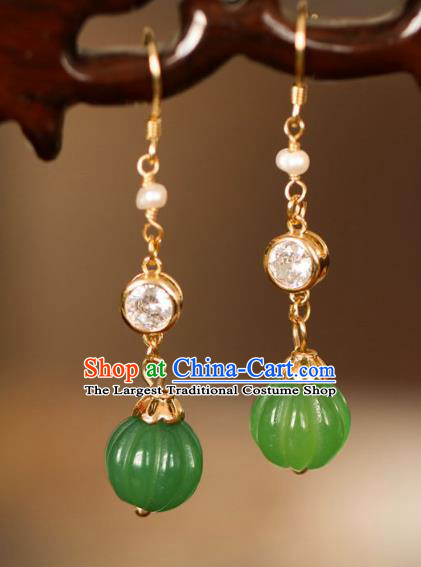 Chinese Handmade Hanfu Jade Earrings Traditional Ear Jewelry Accessories Classical Crystal Eardrop for Women