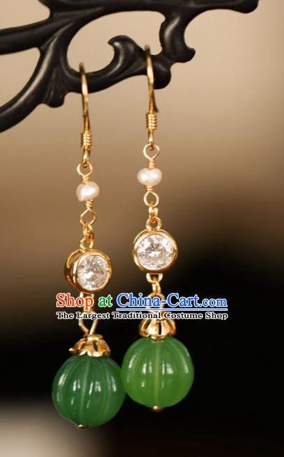 Chinese Handmade Hanfu Jade Earrings Traditional Ear Jewelry Accessories Classical Crystal Eardrop for Women