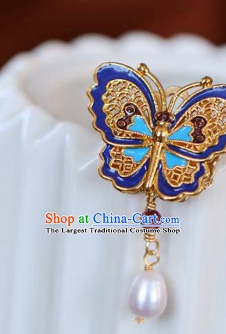 Chinese Classical Blueing Butterfly Brooch Traditional Hanfu Accessories Handmade Cheongsam Breastpin Pendant for Women