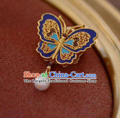 Chinese Classical Blueing Butterfly Brooch Traditional Hanfu Accessories Handmade Cheongsam Breastpin Pendant for Women