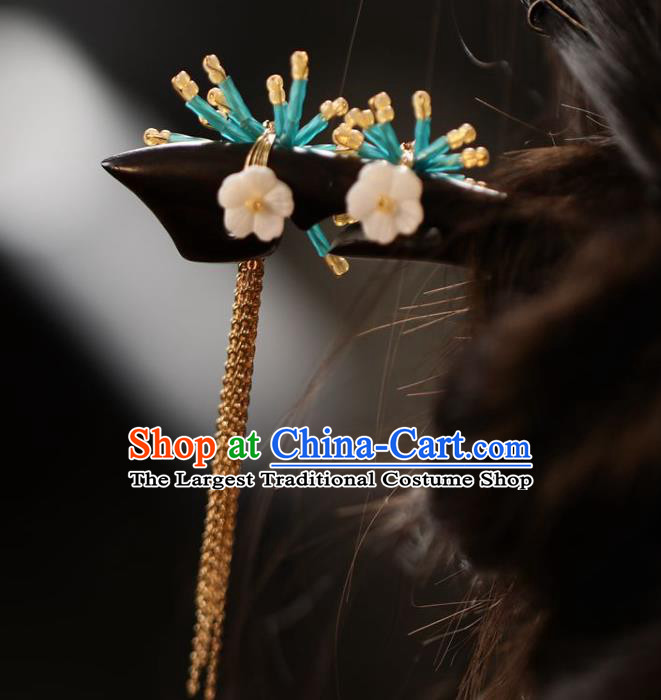 Handmade Chinese Cheongsam Ebony Hair Clip Traditional Hanfu Hair Accessories Blue Flower Hairpins for Women