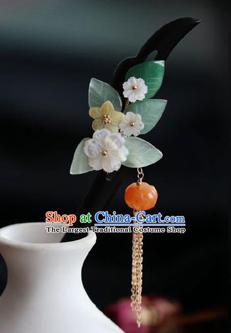 Handmade Chinese Cheongsam Shell Flower Hair Clip Traditional Hanfu Hair Accessories Ebony Hairpins for Women