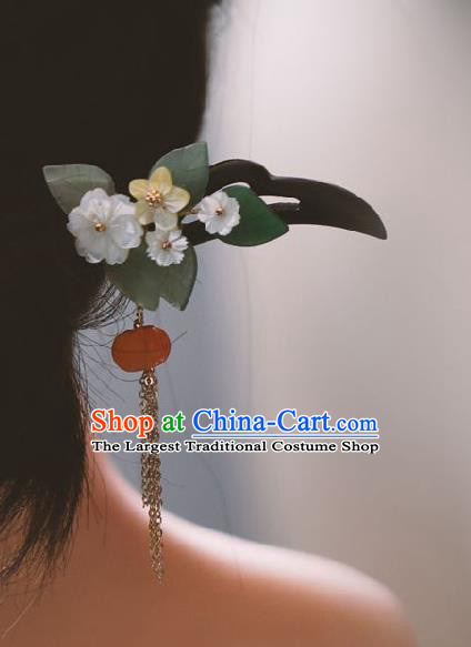 Handmade Chinese Cheongsam Shell Flower Hair Clip Traditional Hanfu Hair Accessories Ebony Hairpins for Women