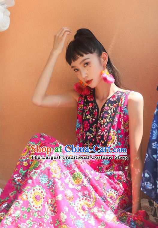 Thailand Traditional Sequins Pink Dress Asian Thai National Beach Dress Photography Costumes for Women