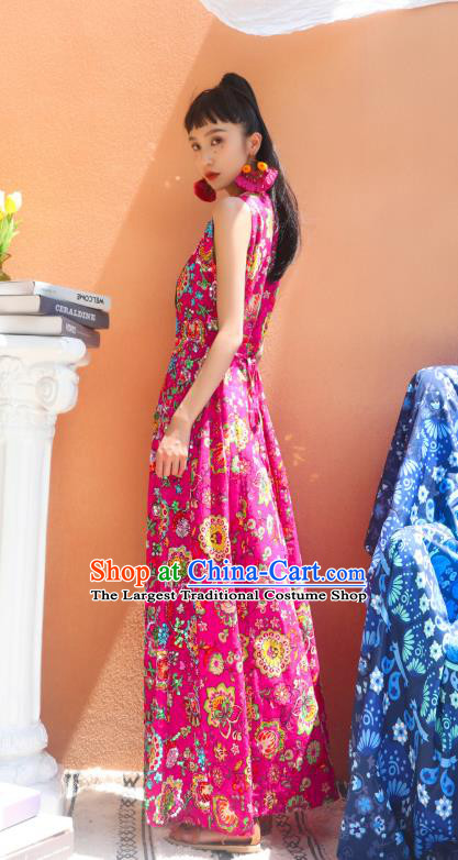 Thailand Traditional Sequins Pink Dress Asian Thai National Beach Dress Photography Costumes for Women