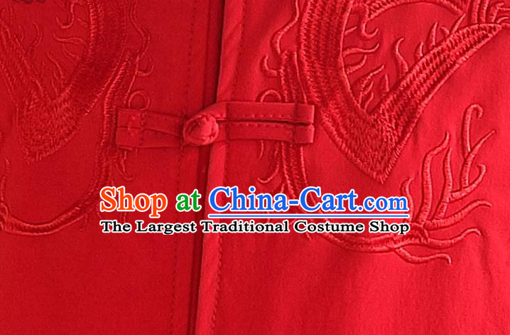 Chinese Traditional Embroidered Dragon Red Jacket Tang Suit Overcoat Costumes for Men