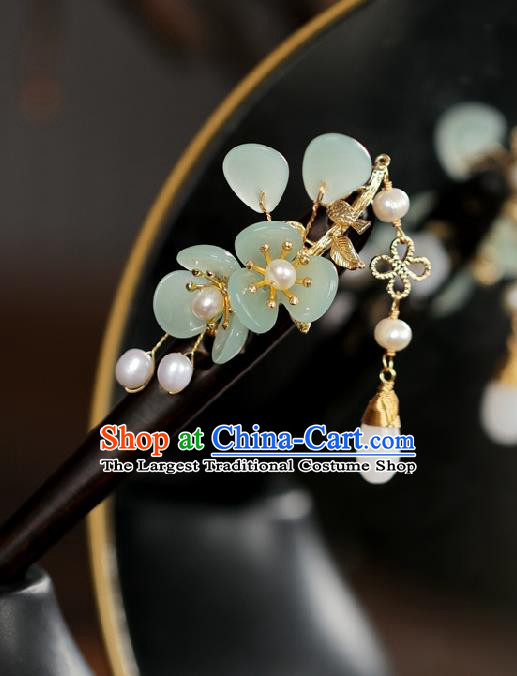 Handmade Chinese Cheongsam Ebony Hair Clip Traditional Hanfu Hair Accessories Green Plum Hairpins for Women
