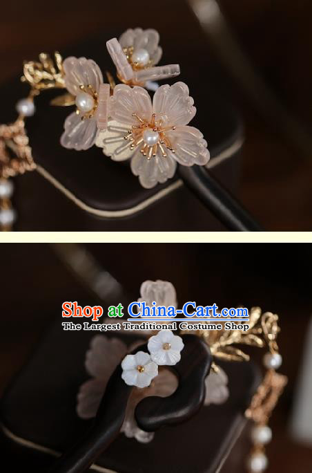 Handmade Chinese Cheongsam Ebony Hair Clip Traditional Hanfu Hair Accessories Pink Flowers Hairpins for Women