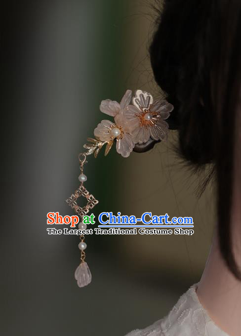 Handmade Chinese Cheongsam Ebony Hair Clip Traditional Hanfu Hair Accessories Pink Flowers Hairpins for Women