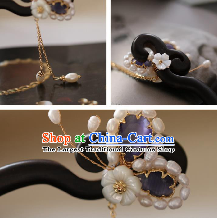 Chinese Cheongsam Pearls Ebony Hair Clip Traditional Hanfu Hair Accessories Handmade Purple Butterfly Hairpins for Women