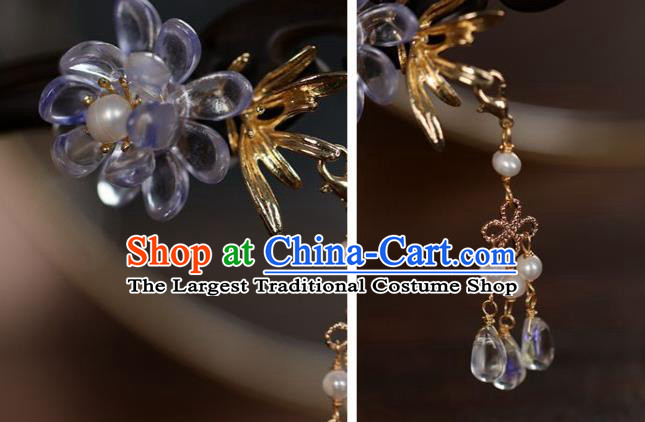 Handmade Chinese Cheongsam Crystal Flower Hair Clip Traditional Hanfu Hair Accessories Ebony Hairpins for Women