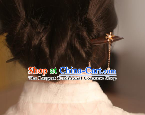 Chinese Cheongsam Ebony Hair Clip Traditional Hanfu Hair Accessories Handmade Golden Tassel Hairpins for Women