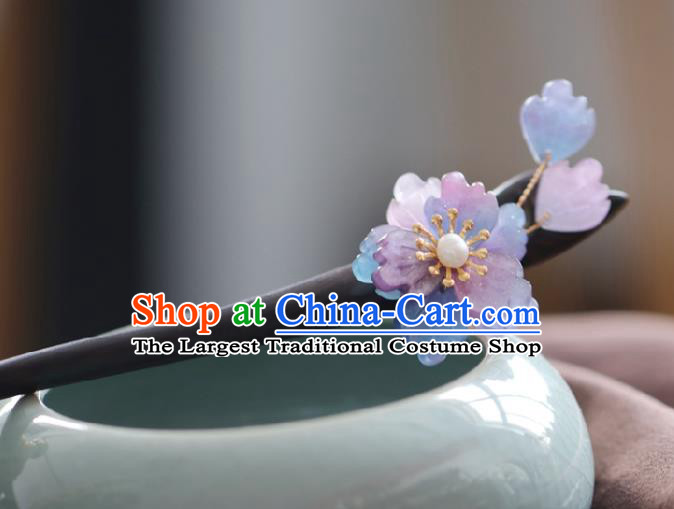 Chinese Cheongsam Purple Sakura Hair Clip Traditional Hanfu Hair Accessories Handmade Ebony Hairpins for Women
